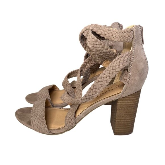 LC Lauren Conrad Aventurine Heels Sz 7.5 Beige Faux Suede Zip High Heel Sandals - Picture 4 of 8